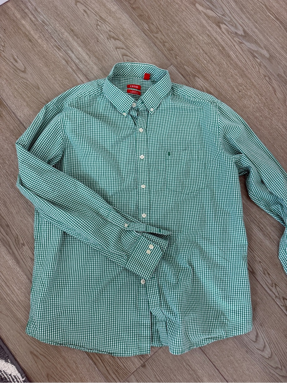 Izod Green and White Gingham Button-Down Shirt